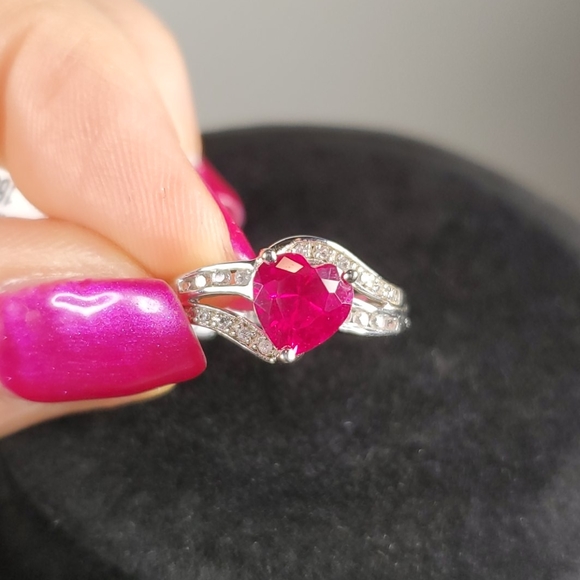 Ruby Jewe None | Jewelry | Lab Created Ruby Heart White Sapphire Ring 925 ...
